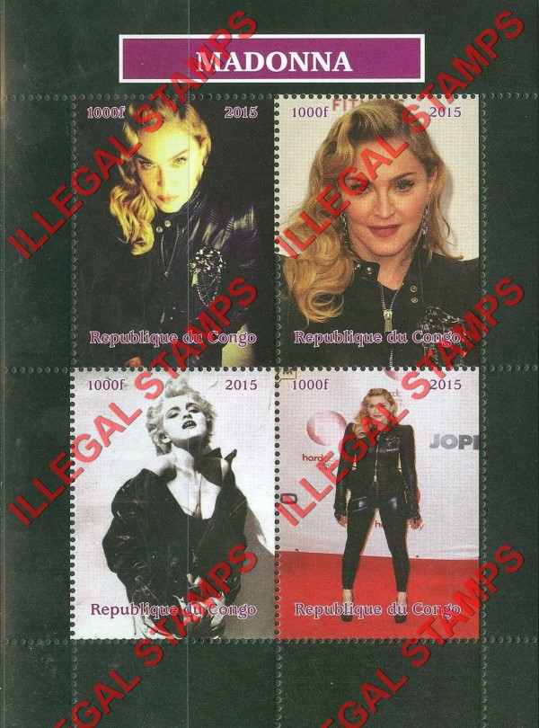 Congo Republic 2015 Madonna Illegal Stamp Souvenir Sheet of 4 Congo Republic 2015 Madonna Illegal Stamp Souvenir Sheet of 4