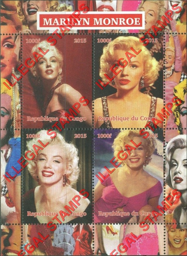 Congo Republic 2015 Marilyn Monroe Illegal Stamp Souvenir Sheet of 4 Congo Republic 2015 Marilyn Monroe Illegal Stamp Souvenir Sheet of 4