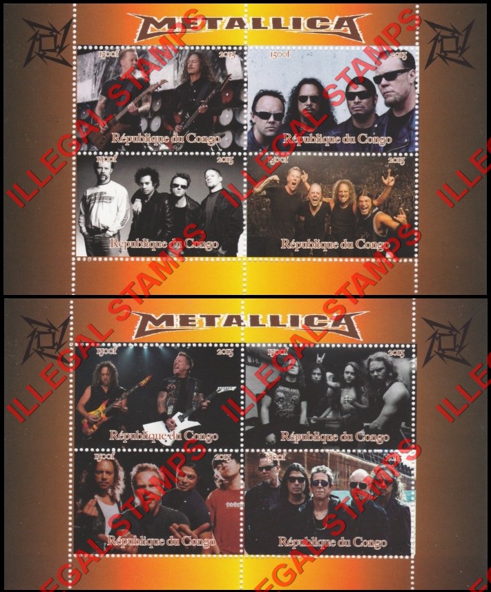 Congo Republic 2015 Metallica Illegal Stamp Souvenir Sheets of 4 Congo Republic 2015 Metallica Illegal Stamp Souvenir Sheets of 4