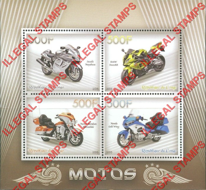 Congo Republic 2015 Motorcycles Illegal Stamp Souvenir Sheet of 4 Congo Republic 2015 Motorcycles Illegal Stamp Souvenir Sheet of 4