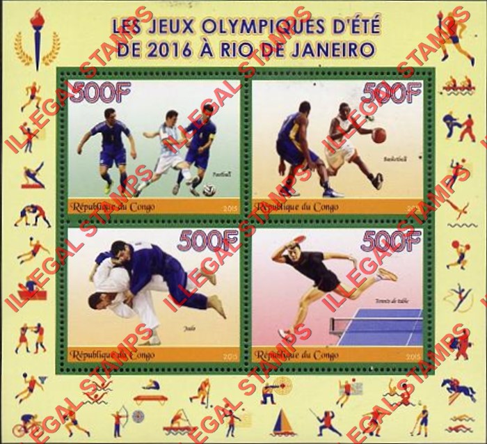 Congo Republic 2015 Olympic Games Illegal Stamp Souvenir Sheet of 4 Congo Republic 2015 Olympic Games Illegal Stamp Souvenir Sheet of 4