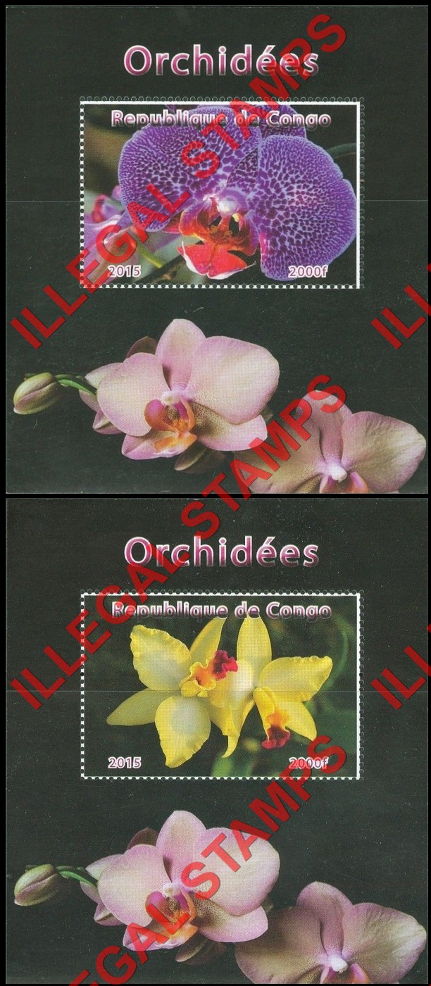 Congo Republic 2015 Orchids Illegal Stamp Souvenir Sheets of 1 Congo Republic 2015 Orchids Illegal Stamp Souvenir Sheets of 1