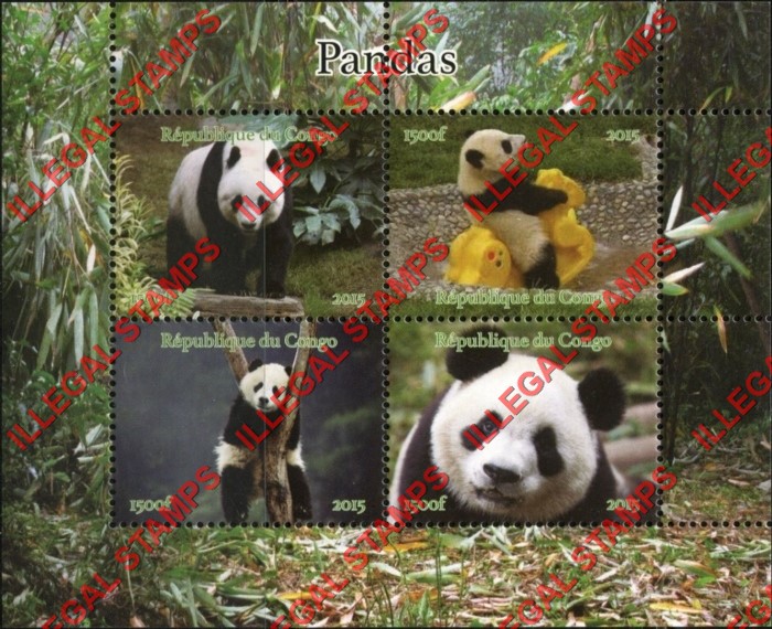 Congo Republic 2015 Pandas Illegal Stamp Souvenir Sheet of 4 Congo Republic 2015 Pandas Illegal Stamp Souvenir Sheet of 4