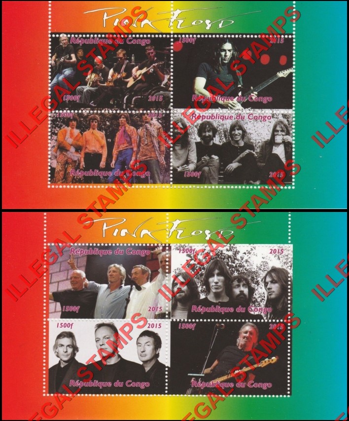 Congo Republic 2015 Pink Floyd Illegal Stamp Souvenir Sheets of 4 Congo Republic 2015 Pink Floyd Illegal Stamp Souvenir Sheets of 4