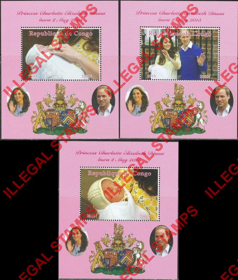 Congo Republic 2015 Princess Charlotte Illegal Stamp Souvenir Sheets of 1 Congo Republic 2015 Princess Charlotte Illegal Stamp Souvenir Sheets of 1