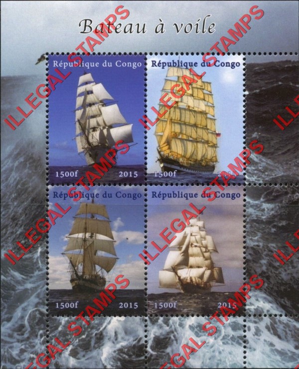 Congo Republic 2015 Sailing Ships Illegal Stamp Souvenir Sheet of 4 Congo Republic 2015 Sailing Ships Illegal Stamp Souvenir Sheet of 4