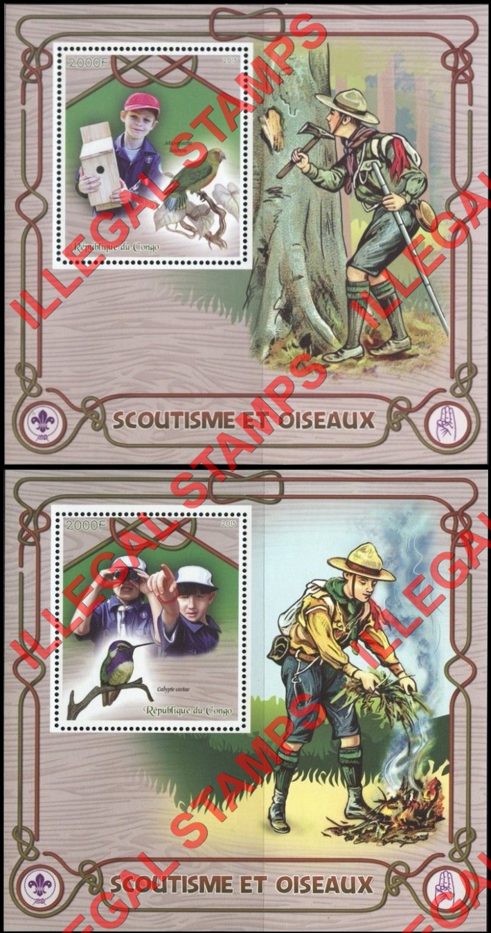 Congo Republic 2015 Scouts and Birds Illegal Stamp Souvenir Sheets of 1 Congo Republic 2015 Scouts and Birds Illegal Stamp Souvenir Sheets of 1