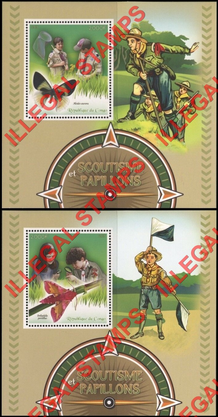 Congo Republic 2015 Scouts and Butterflies Illegal Stamp Souvenir Sheets of 1 Congo Republic 2015 Scouts and Butterflies Illegal Stamp Souvenir Sheets of 1