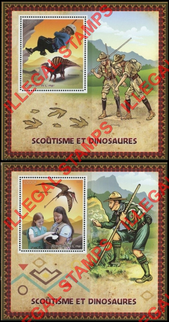 Congo Republic 2015 Scouts and Dinosaurs Illegal Stamp Souvenir Sheets of 1 Congo Republic 2015 Scouts and Dinosaurs Illegal Stamp Souvenir Sheets of 1