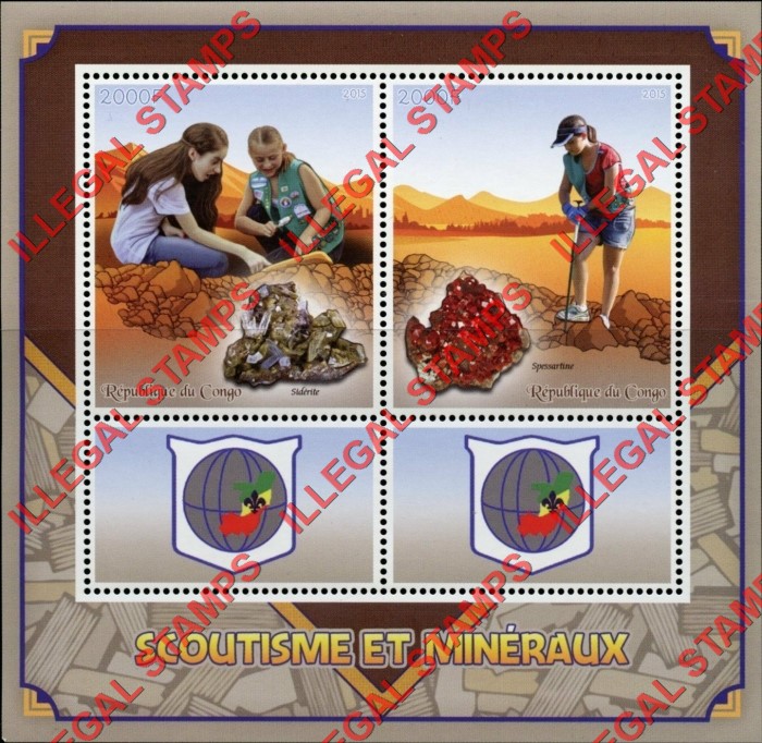Congo Republic 2015 Scouts and Minerals Illegal Stamp Souvenir Sheet of 4 Congo Republic 2015 Scouts and Minerals Illegal Stamp Souvenir Sheet of 4
