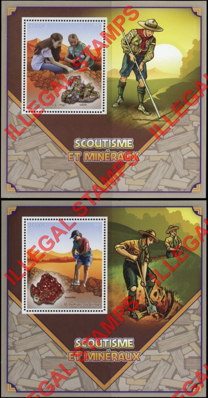 Congo Republic 2015 Scouts and Minerals Illegal Stamp Souvenir Sheets of 1 Congo Republic 2015 Scouts and Minerals Illegal Stamp Souvenir Sheets of 1