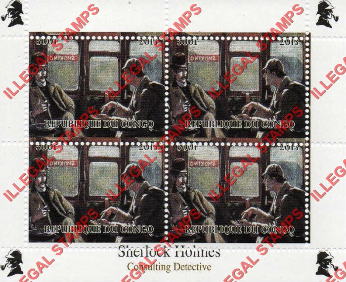 Congo Republic 2015 Sherlock Holmes Illegal Stamp Souvenir Sheet of 4 Congo Republic 2015 Sherlock Holmes Illegal Stamp Souvenir Sheet of 4