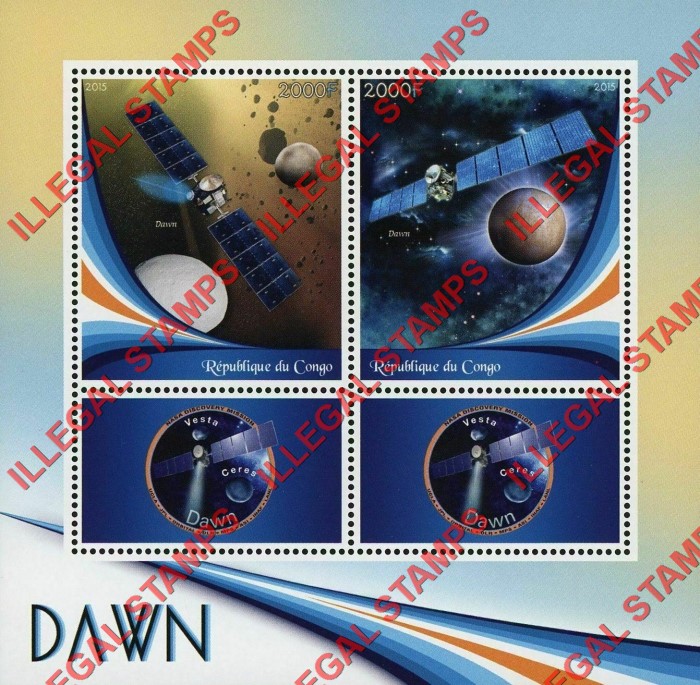 Congo Republic 2015 Space Dawn Satellite Illegal Stamp Souvenir Sheet of 2 Congo Republic 2015 Space Dawn Satellite Illegal Stamp Souvenir Sheet of 2