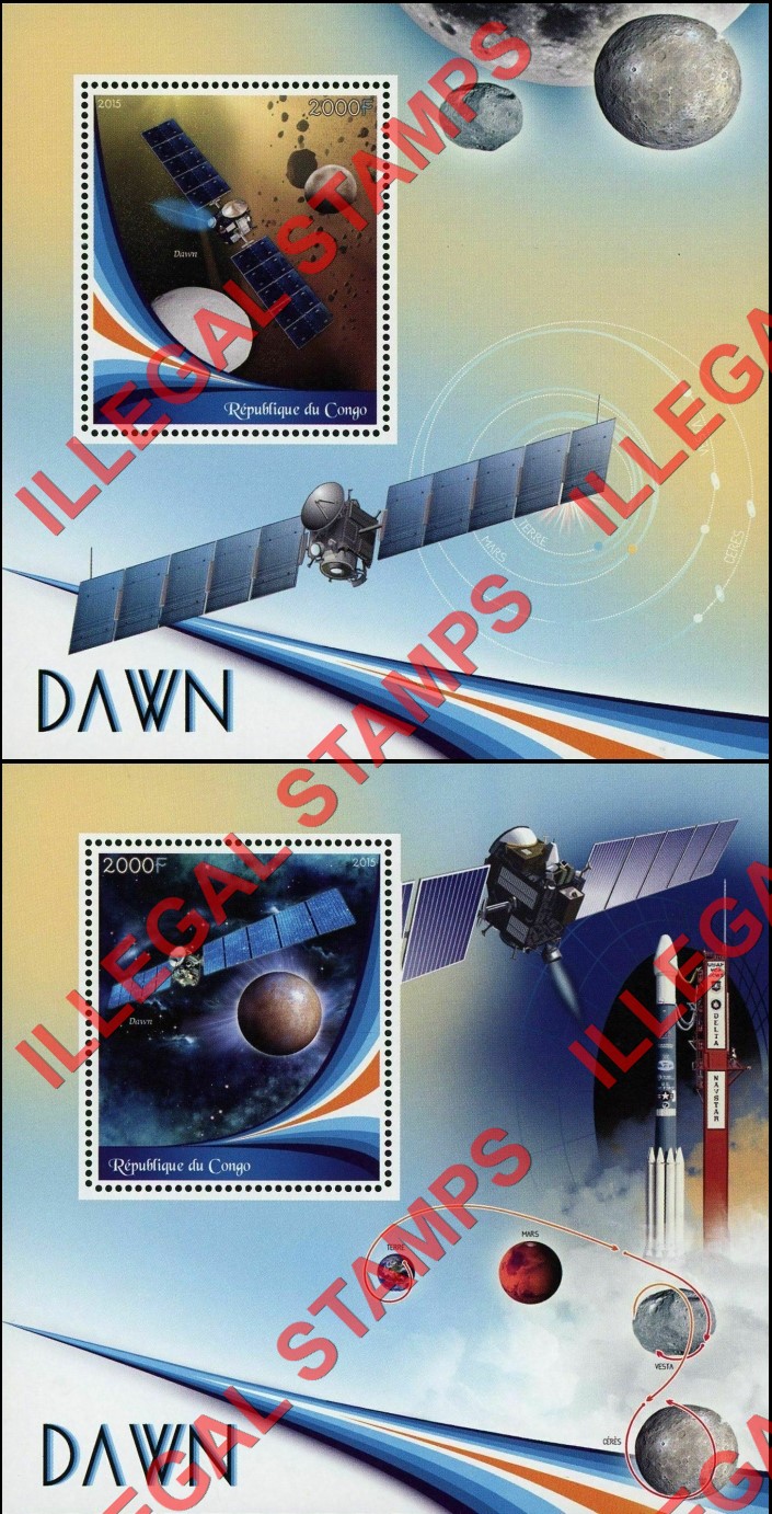 Congo Republic 2015 Space Dawn Satellite Illegal Stamp Souvenir Sheets of 1 Congo Republic 2015 Space Dawn Satellite Illegal Stamp Souvenir Sheets of 1