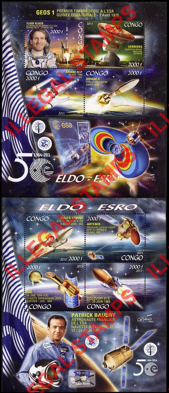 Congo Republic 2015 Space ELDO-ESRO Illegal Stamp Souvenir Sheets of 4 (Part 1) Congo Republic 2015 Space ELDO-ESRO Illegal Stamp Souvenir Sheets of 4 (Part 1)