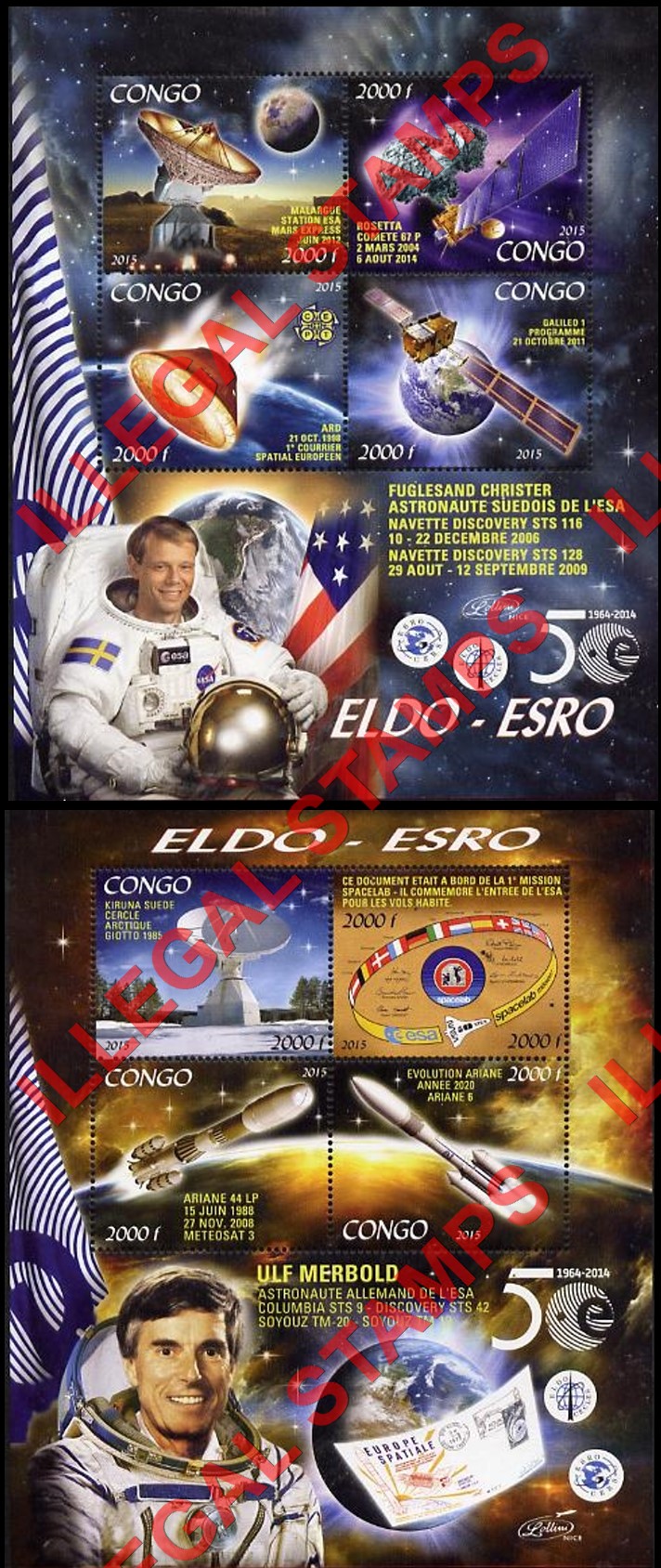 Congo Republic 2015 Space ELDO-ESRO Illegal Stamp Souvenir Sheets of 4 (Part 3) Congo Republic 2015 Space ELDO-ESRO Illegal Stamp Souvenir Sheets of 4 (Part 3)