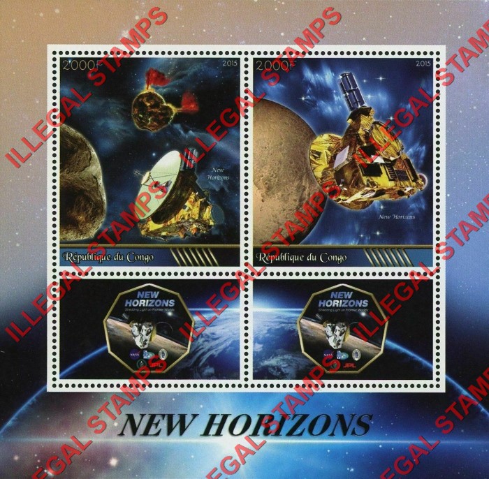 Congo Republic 2015 Space New Horizons Illegal Stamp Souvenir Sheet of 2 Congo Republic 2015 Space New Horizons Illegal Stamp Souvenir Sheet of 2