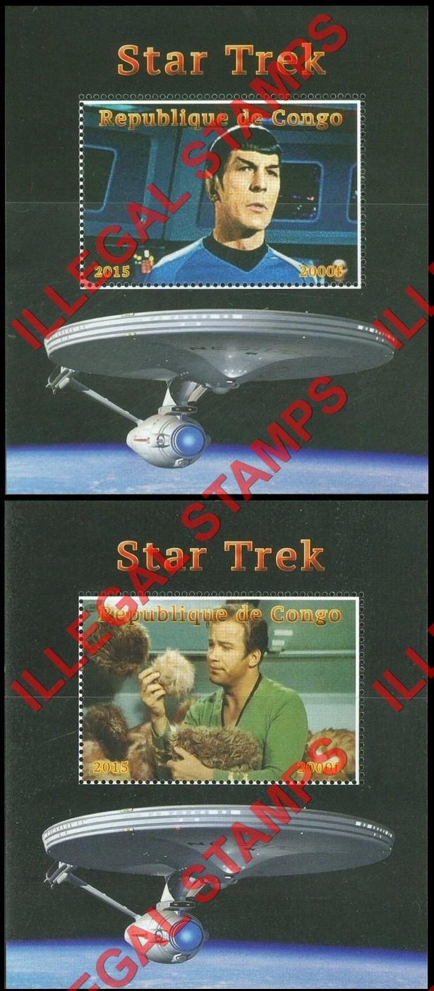 Congo Republic 2015 Star Trek Illegal Stamp Souvenir Sheets of 1 Congo Republic 2015 Star Trek Illegal Stamp Souvenir Sheets of 1