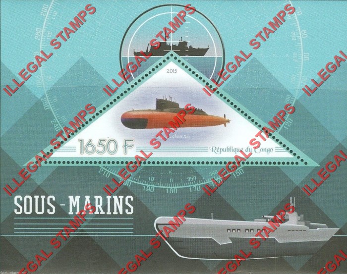 Congo Republic 2015 Submarines Illegal Stamp Souvenir Sheet of 1 Congo Republic 2015 Submarines Illegal Stamp Souvenir Sheet of 1