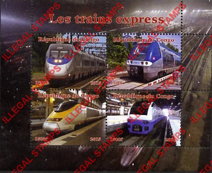Congo Republic 2015 Express Trains Illegal Stamp Souvenir Sheet of 4 Congo Republic 2015 Express Trains Illegal Stamp Souvenir Sheet of 4