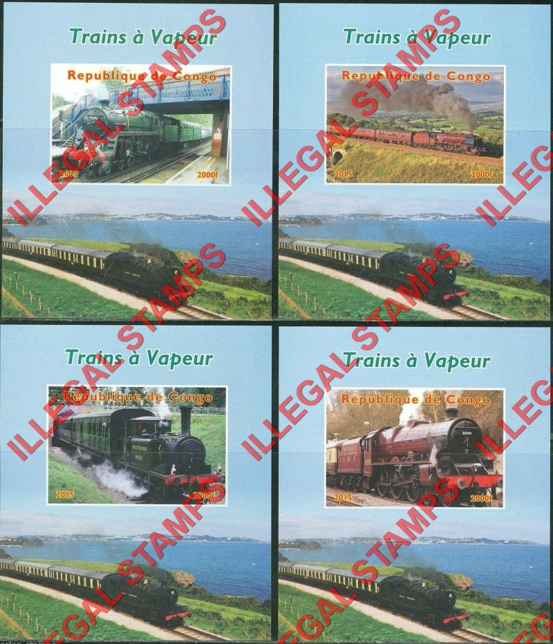 Congo Republic 2015 Steam Trains Illegal Stamp Souvenir Sheets of 1 Congo Republic 2015 Steam Trains Illegal Stamp Souvenir Sheets of 1