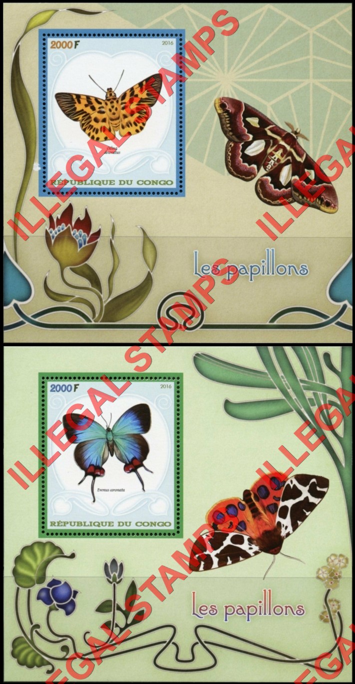 Congo Republic 2016 Butterflies Illegal Stamp Souvenir Sheets of 1 Congo Republic 2016 Butterflies Illegal Stamp Souvenir Sheets of 1