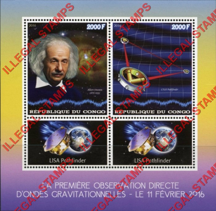 Congo Republic 2016 Albert Einstein Pathfinder Illegal Stamp Souvenir Sheet of 2 Congo Republic 2016 Albert Einstein Pathfinder Illegal Stamp Souvenir Sheet of 2