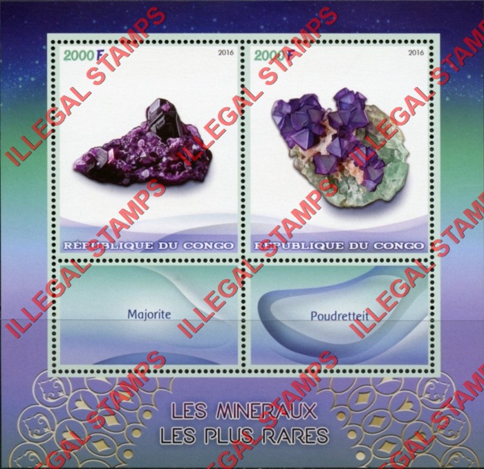 Congo Republic 2016 Minerals Illegal Stamp Souvenir Sheet of 2 Congo Republic 2016 Minerals Illegal Stamp Souvenir Sheet of 2