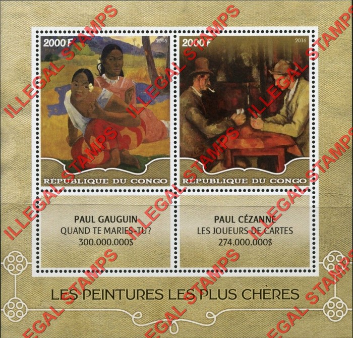 Congo Republic 2016 Paintings Gauguin and Cezanne Illegal Stamp Souvenir Sheet of 2 Congo Republic 2016 Paintings Gauguin and Cezanne Illegal Stamp Souvenir Sheet of 2