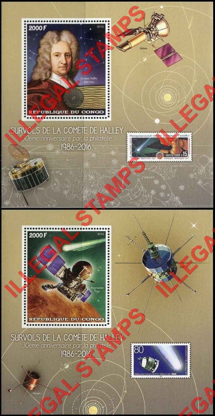 Congo Republic 2016 Space Edmond Halley Illegal Stamp Souvenir Sheets of 1 Congo Republic 2016 Space Edmond Halley Illegal Stamp Souvenir Sheets of 1