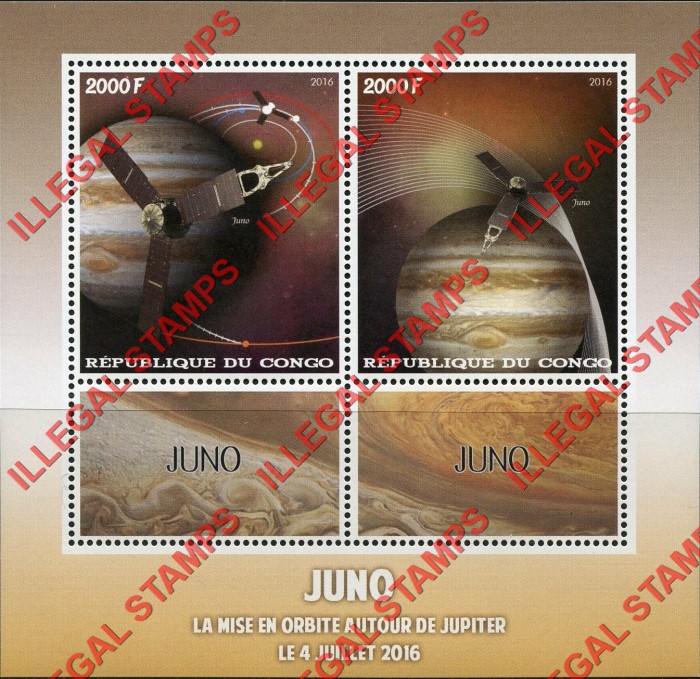 Congo Republic 2016 Space JUNO Illegal Stamp Souvenir Sheet of 2 Congo Republic 2016 Space JUNO Illegal Stamp Souvenir Sheet of 2