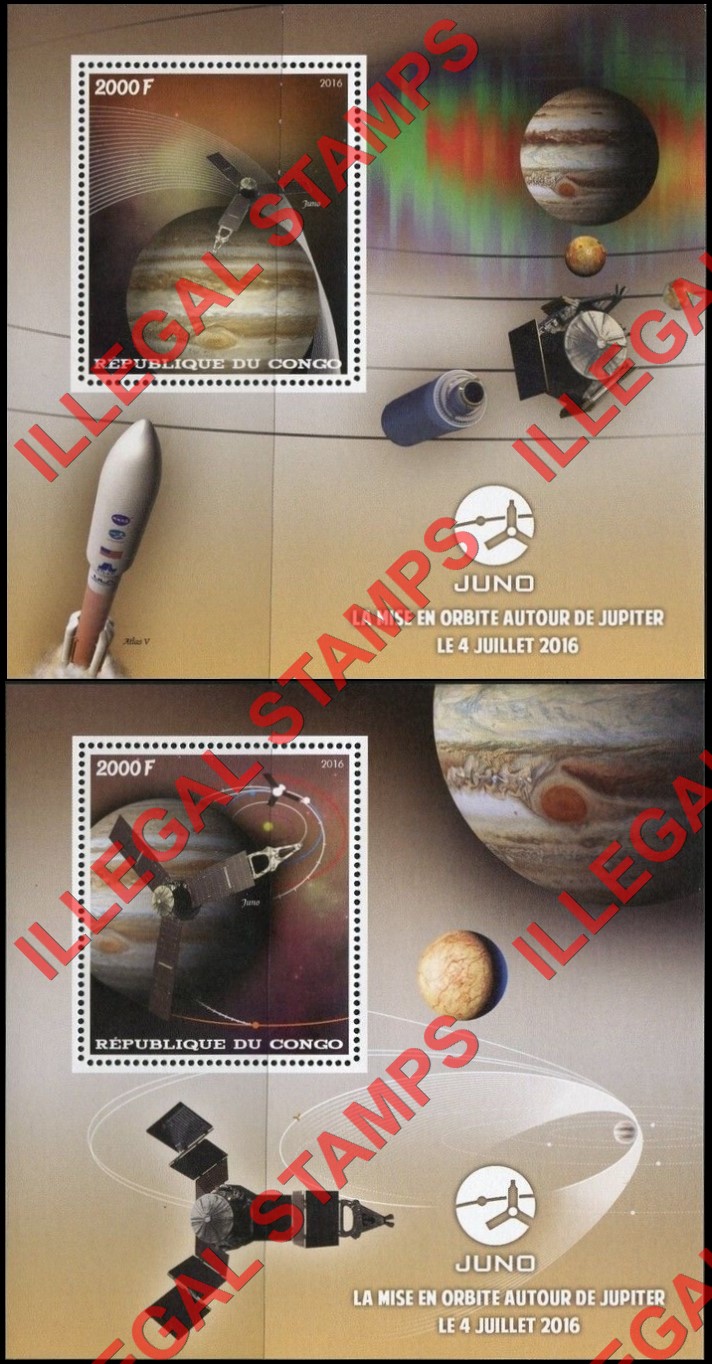 Congo Republic 2016 Space JUNO Illegal Stamp Souvenir Sheets of 1 Congo Republic 2016 Space JUNO Illegal Stamp Souvenir Sheets of 1