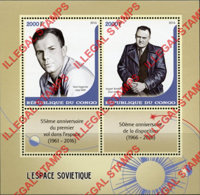 Congo Republic 2016 Space Soviets Illegal Stamp Souvenir Sheet of 2 Congo Republic 2016 Space Soviets Illegal Stamp Souvenir Sheet of 2