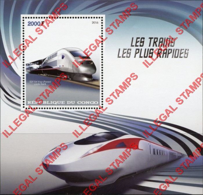 Congo Republic 2016 High Speed Trains Illegal Stamp Souvenir Sheet of 1 Congo Republic 2016 High Speed Trains Illegal Stamp Souvenir Sheet of 1