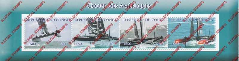 Congo Republic 2017 Americas Cup Yacht Racing Illegal Stamp Souvenir Sheet of 4 Congo Republic 2017 Americas Cup Yacht Racing Illegal Stamp Souvenir Sheet of 4