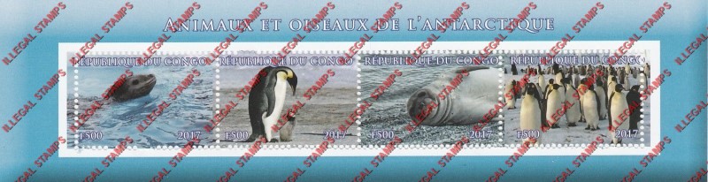 Congo Republic 2017 Antarctic Animals Illegal Stamp Souvenir Sheet of 4 Congo Republic 2017 Antarctic Animals Illegal Stamp Souvenir Sheet of 4