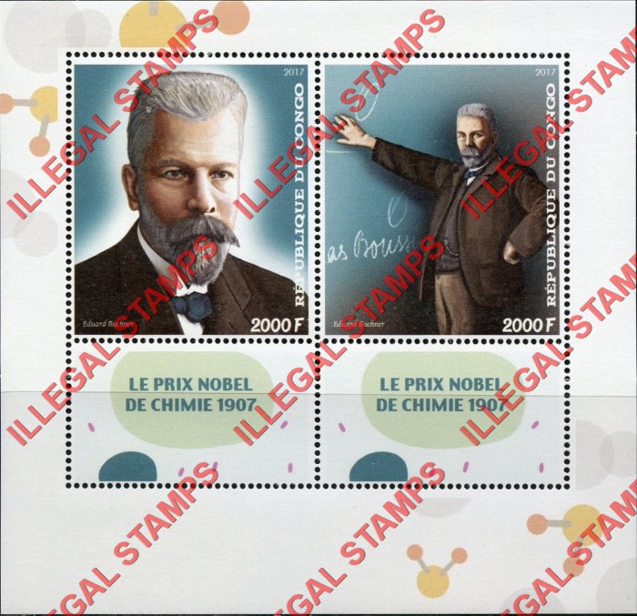 Congo Republic 2017 Eduard Buchner Illegal Stamp Souvenir Sheet of 2 Congo Republic 2017 Eduard Buchner Illegal Stamp Souvenir Sheet of 2