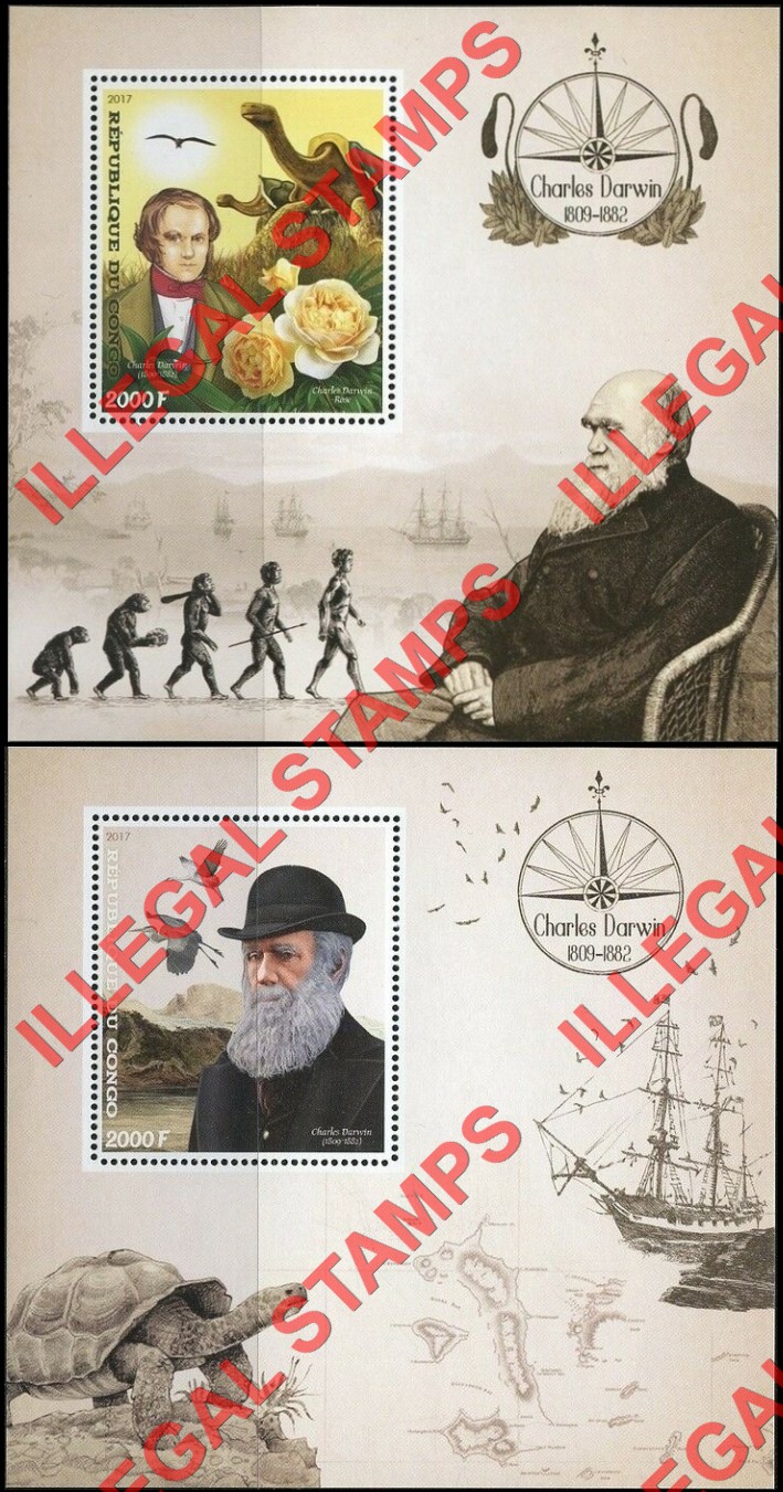 Congo Republic 2017 Charles Darwin Illegal Stamp Souvenir Sheets of 1 Congo Republic 2017 Charles Darwin Illegal Stamp Souvenir Sheets of 1