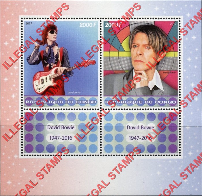 Congo Republic 2017 David Bowie Illegal Stamp Souvenir Sheet of 2 Congo Republic 2017 David Bowie Illegal Stamp Souvenir Sheet of 2