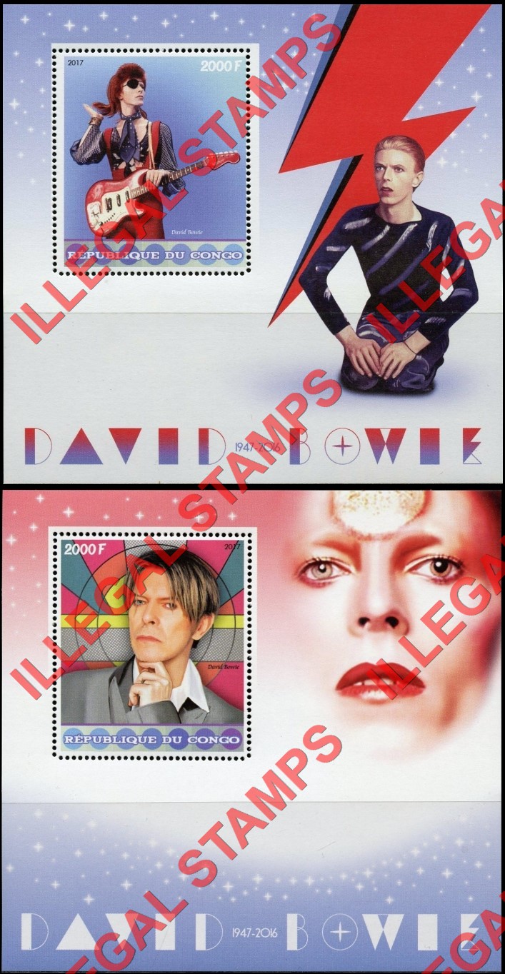 Congo Republic 2017 David Bowie Illegal Stamp Souvenir Sheets of 1 Congo Republic 2017 David Bowie Illegal Stamp Souvenir Sheets of 1