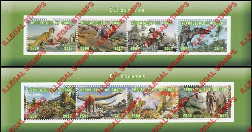 Congo Republic 2017 Dinosaurs Illegal Stamp Souvenir Sheets of 4 Congo Republic 2017 Dinosaurs Illegal Stamp Souvenir Sheets of 4