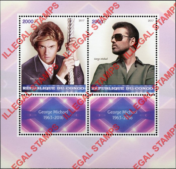 Congo Republic 2017 George Michael Illegal Stamp Souvenir Sheet of 2 Congo Republic 2017 George Michael Illegal Stamp Souvenir Sheet of 2