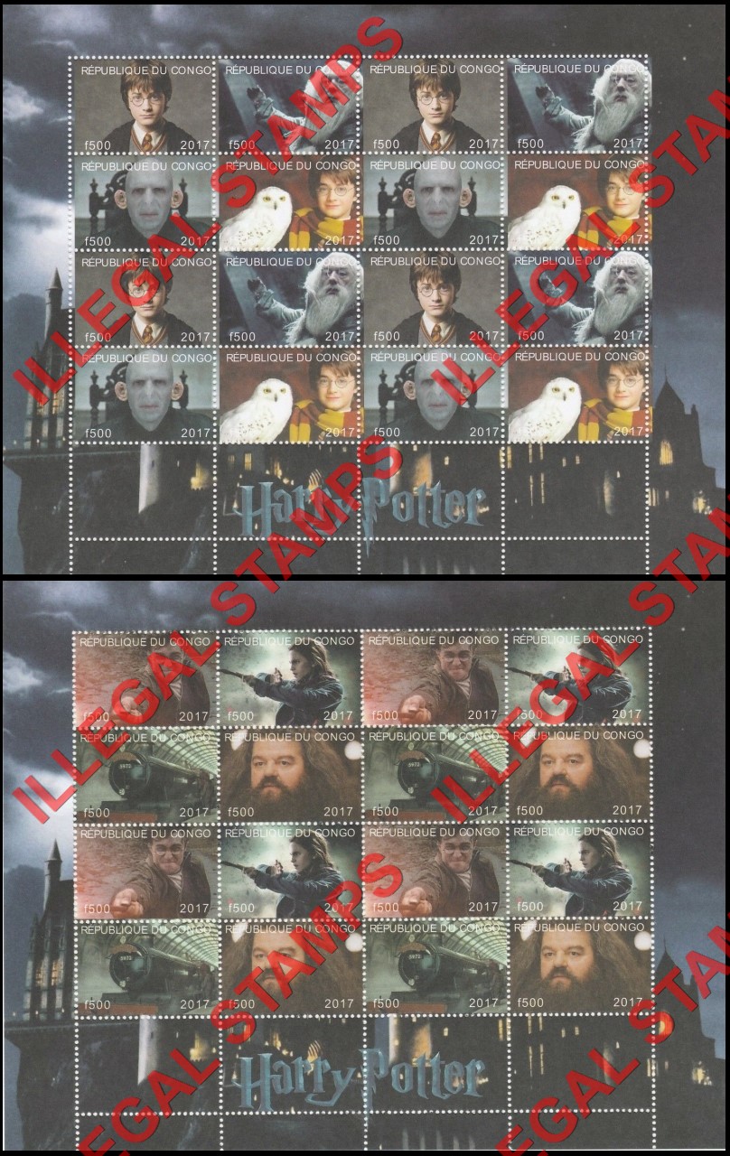 Congo Republic 2017 Harry Potter Illegal Stamp Sheets of 16 Congo Republic 2017 Harry Potter Illegal Stamp Sheets of 16