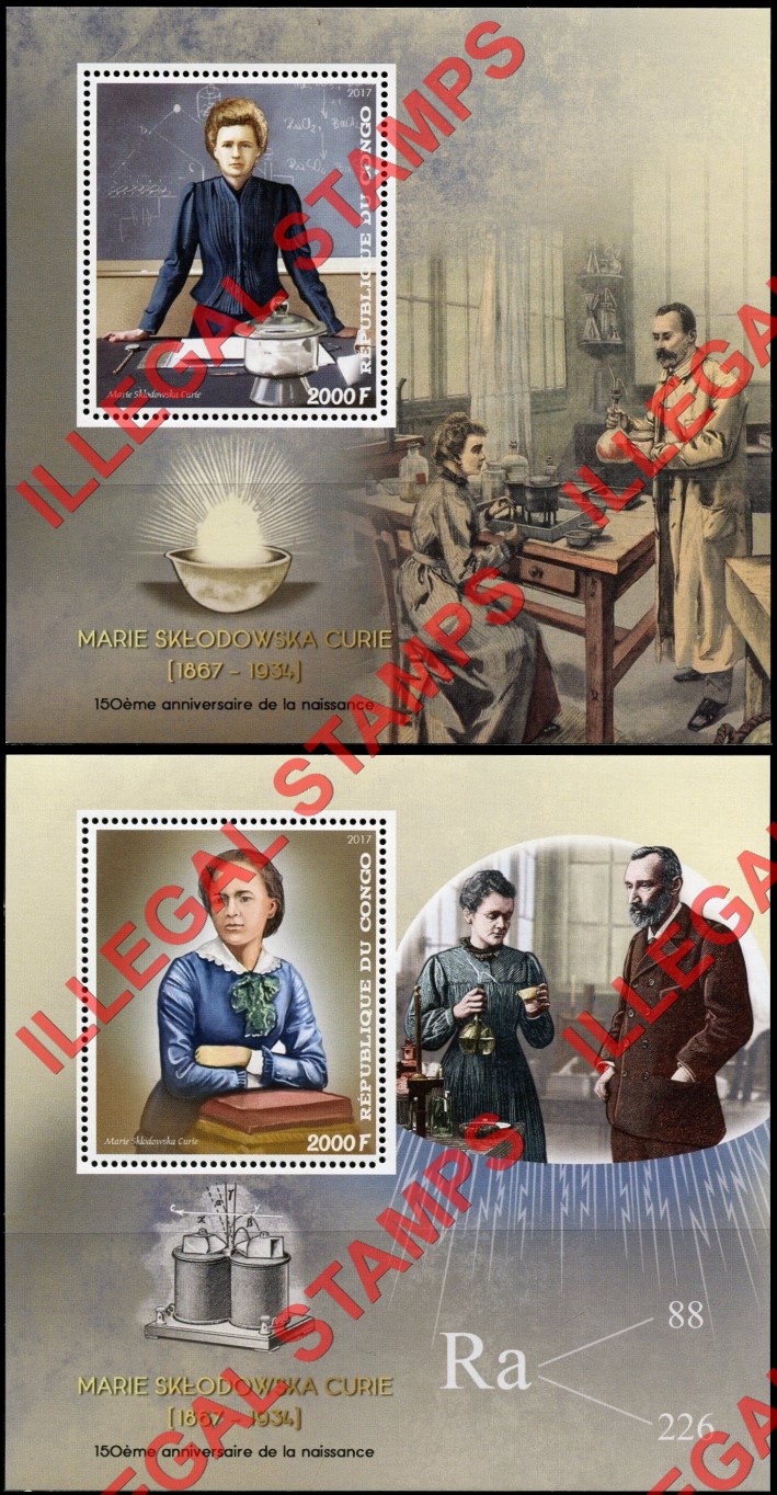Congo Republic 2017 Marie Curie Illegal Stamp Souvenir Sheets of 1 Congo Republic 2017 Marie Curie Illegal Stamp Souvenir Sheets of 1
