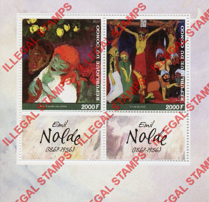 Congo Republic 2017 Paintings Nolde Illegal Stamp Souvenir Sheet of 2 Congo Republic 2017 Paintings Nolde Illegal Stamp Souvenir Sheet of 2