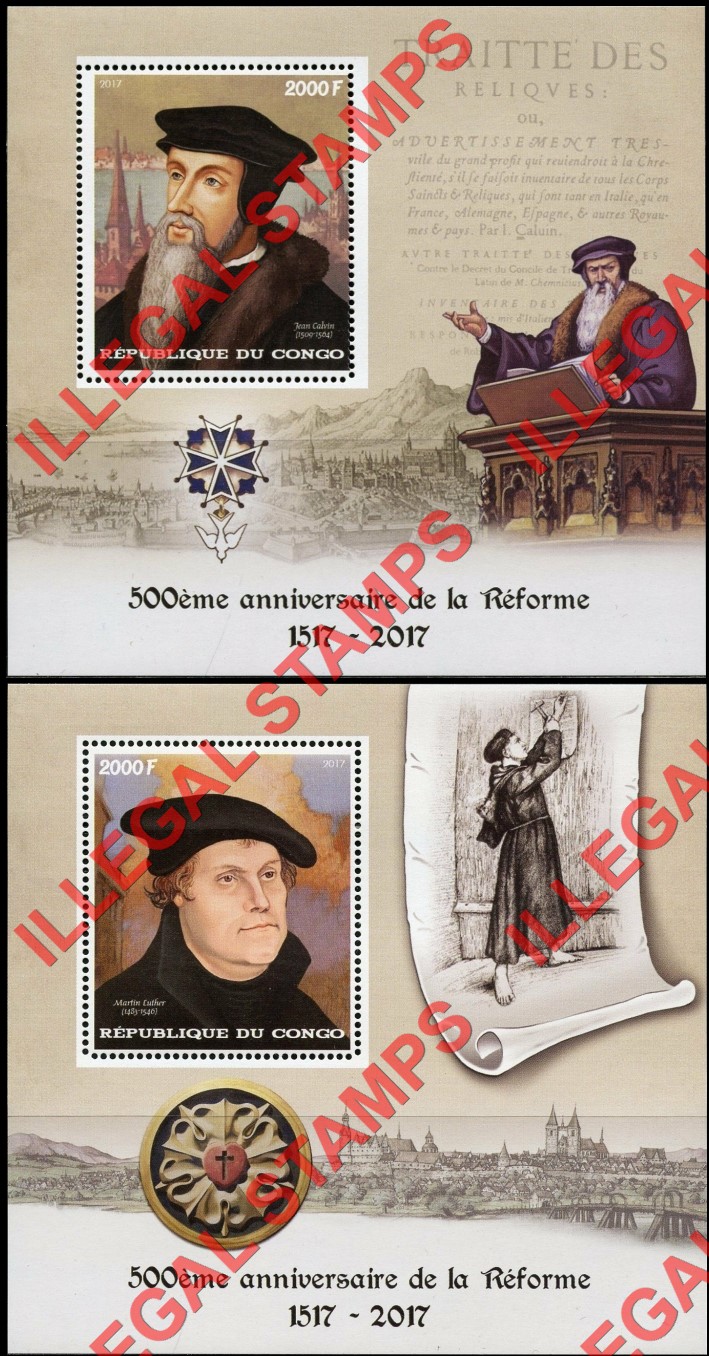 Congo Republic 2017 Protestant Reformation Illegal Stamp Souvenir Sheets of 1 Congo Republic 2017 Protestant Reformation Illegal Stamp Souvenir Sheets of 1