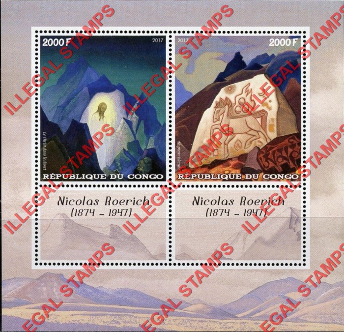 Congo Republic 2017 Nicolas Roerich Paintings Illegal Stamp Souvenir Sheet of 2 Congo Republic 2017 Nicolas Roerich Paintings Illegal Stamp Souvenir Sheet of 2
