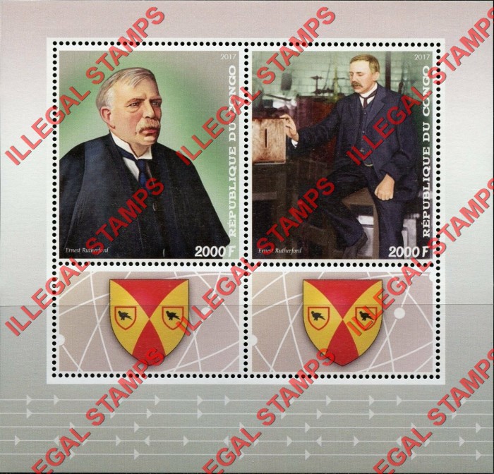 Congo Republic 2017 Ernest Rutherford Illegal Stamp Souvenir Sheet of 2 Congo Republic 2017 Ernest Rutherford Illegal Stamp Souvenir Sheet of 2