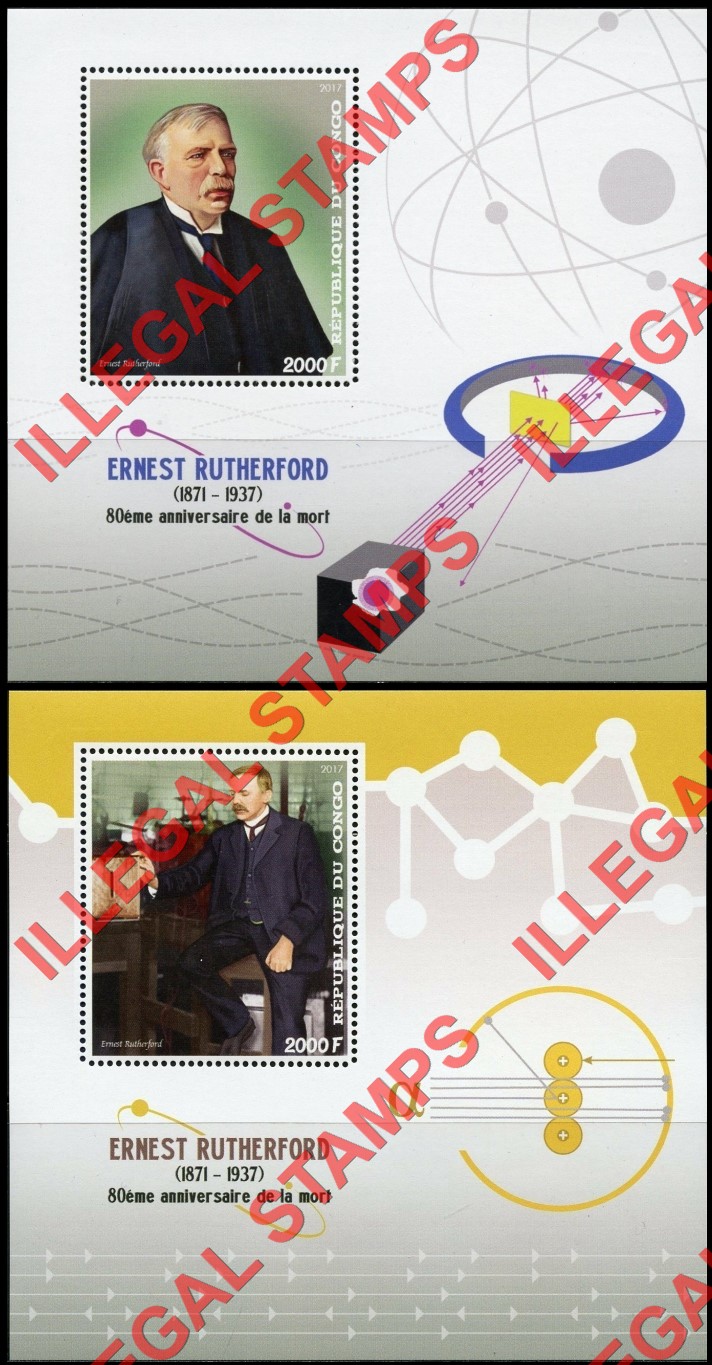 Congo Republic 2017 Ernest Rutherford Illegal Stamp Souvenir Sheets of 1 Congo Republic 2017 Ernest Rutherford Illegal Stamp Souvenir Sheets of 1