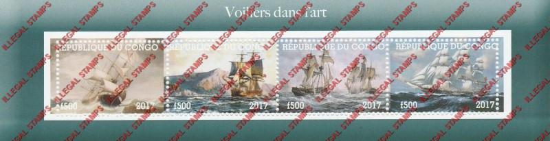 Congo Republic 2017 Ships Paintings Illegal Stamp Souvenir Sheet of 4 Congo Republic 2017 Ships Paintings Illegal Stamp Souvenir Sheet of 4